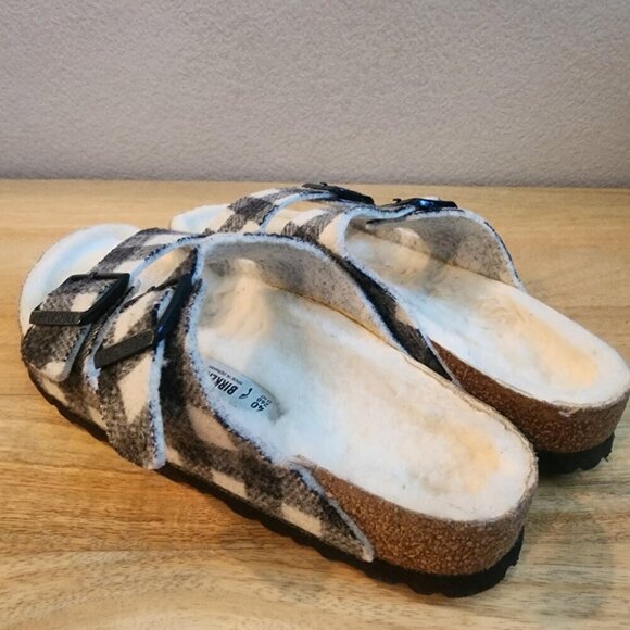 Birkenstock Arizona Shearling Shoes Mens Size 7 Buffalo Plaid Sandals Slippers main image 5